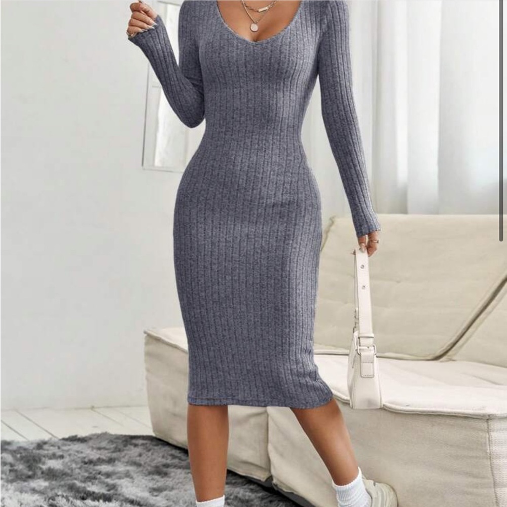 SHEIN ribbed sweater dress- in gray and black- sold as bundle or separately